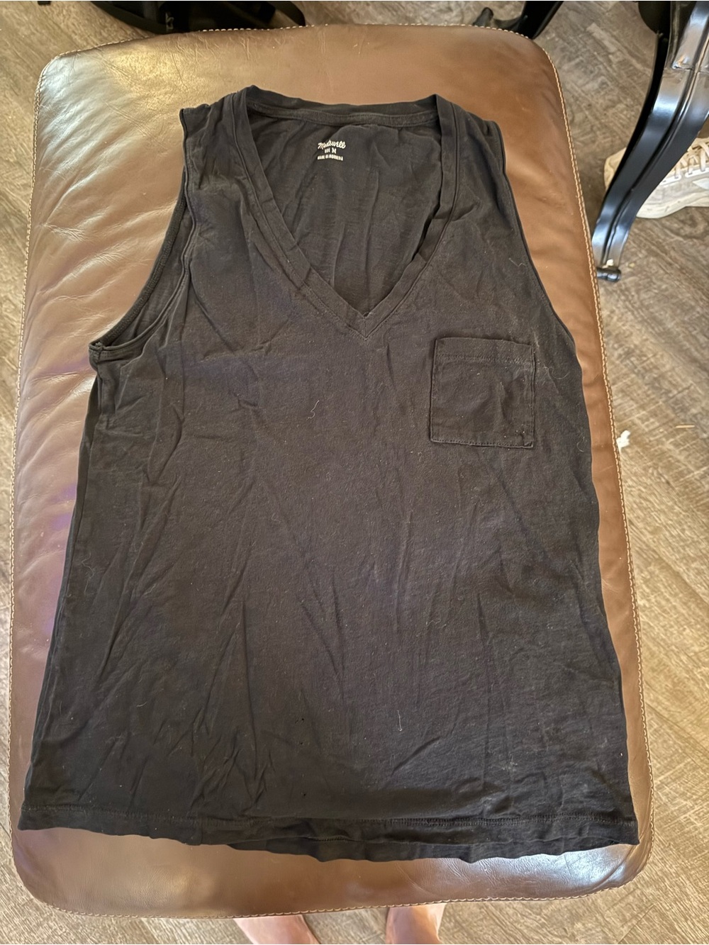 Madewell Black V-Neck Tank Top with Chest Pocket
